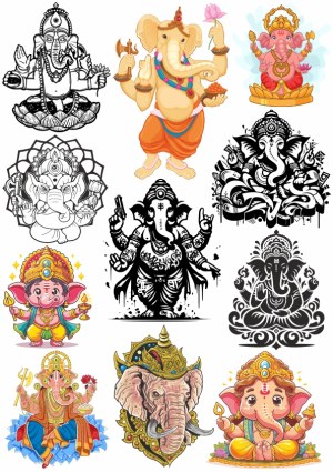 Collection of Lord Ganesha Illustrations and Silhouettes Free Vector
