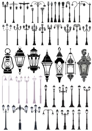 Collection of Vintage and Modern Street Lamp Vector Silhouettes Free Vector