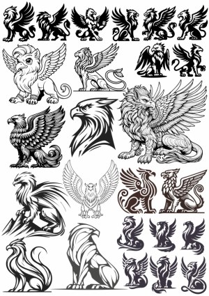 Black and White Griffin and Eagle Vector Designs Free Vector