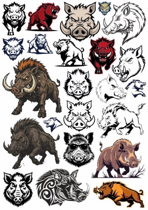 Collection of Wild Boar and Warthog Vector Illustrations and Mascots Free Vector