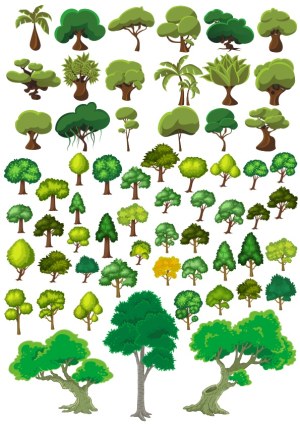 Variety of Cartoon and Realistic Tree Clipart Vectors Free Vector