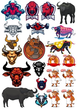 Collection of Bull, Bison, and Buffalo Vector Logos and Mascots Free Vector
