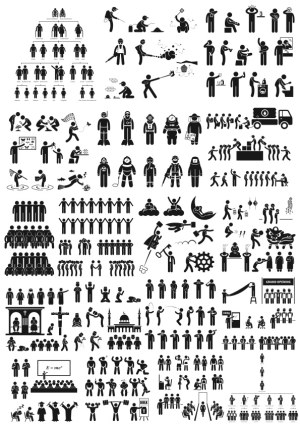 Diverse Stick Figure Icons Depicting Activities, Professions, and Social Interactions Free Vector