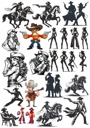 Western Cowboys and Cowgirls Vector Collection Free Vector