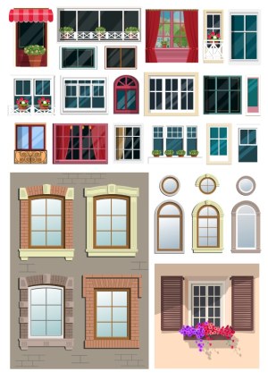Collection of Various Architectural Window and Door Vector Illustrations Free Vector