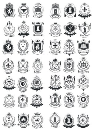 Collection of Vintage Heraldic Coat of Arms Badges Free Vector