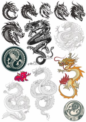 Collection of Asian Dragon Vector Illustrations Free Vector