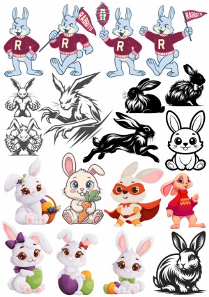 Variety of Cartoon and Stylized Rabbit Illustrations Free Vector