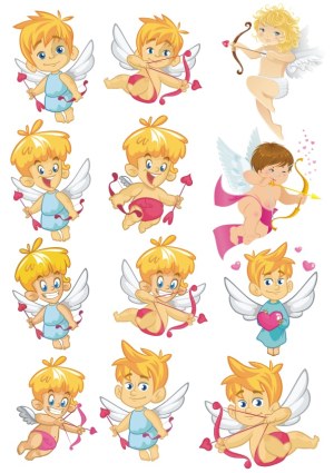 Cute Cartoon Cupids with Bows and Heart Arrows Free Vector