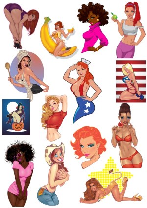 Collection of Pin-Up Style Female Character Vectors Free Vector