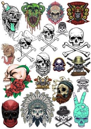 Collection of Colorful Skull and Skeleton Vector Illustrations Free Vector