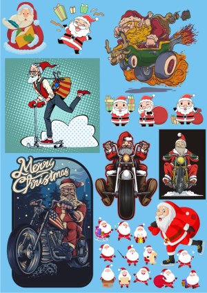 Christmas Santa Claus Vector Illustrations and Motorbike Designs Free Vector
