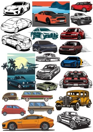 Collection of Various Car Vector Illustrations Free Vector