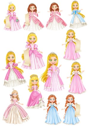 Collection of Cartoon Princess Girls in Various Gowns Free Vector