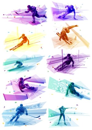 Dynamic Winter Sports Vector Figures in Action Free Vector