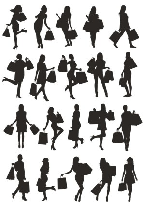 Silhouettes of Women Shopping with Bags Free Vector