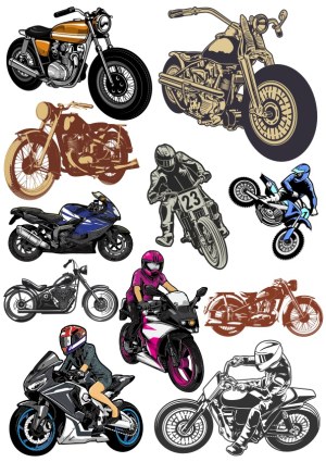 Collection of Vintage and Modern Motorcycle Vectors with Riders Free Vector