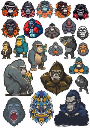 Collection of Cartoon and Stylized Gorilla Vector Illustrations Free Vector