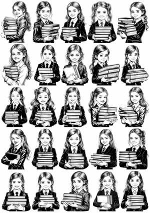 Vector Illustrations of Schoolgirls Holding Books in Uniform Free Vector
