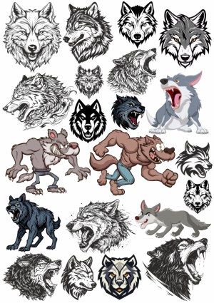 Collection of Wolf and Werewolf Vector Illustrations and Logos Free Vector