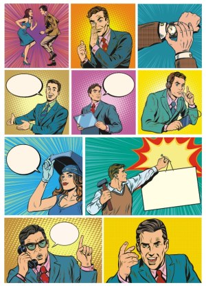 Retro Comic Style Business and Graduation Scenes with Speech Bubbles Free Vector