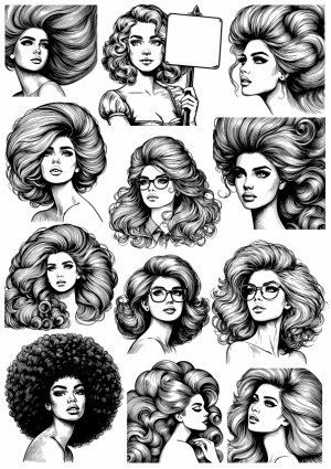 Black and White Vector Portraits of Women with Various Hairstyles Free Vector