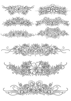 Set of Decorative Floral Line Art Borders and Dividers Free Vector