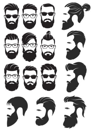 Set of Male Beard and Hairstyle Silhouette Vector Icons Free Vector