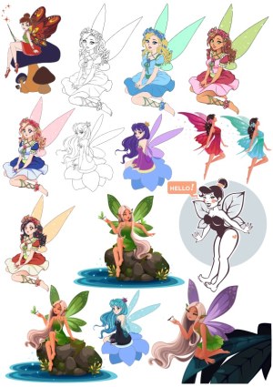 Collection of Various Fairy and Pixie Vector Illustrations Free Vector