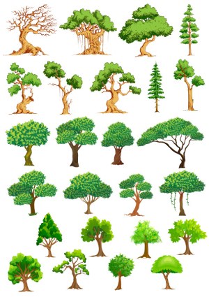 Collection of 25 Different Stylized Vector Trees Free Vector