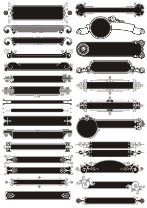 Decorative Vintage Black and White Banner and Label Vector Set Free Vector