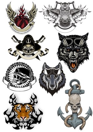 Set of Edgy Animal and Skull Emblems with Wings, Helmets, and Anchors Free Vector