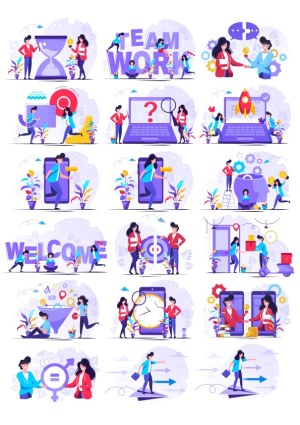 Business Teamwork and Productivity Concept Vector Set Free Vector