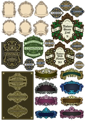 Vintage and Ornate Decorative Labels and Flourishes Collection Free Vector