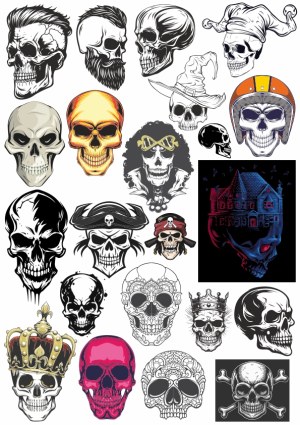 Collection of Decorative and Themed Skull Vector Illustrations Free Vector