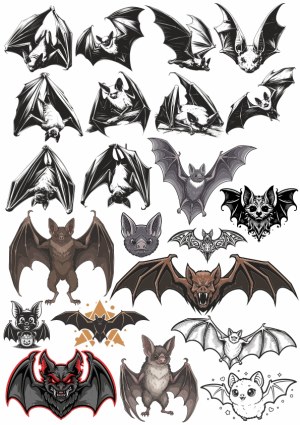 Collection of Black and Colored Bat Vector Illustrations Free Vector