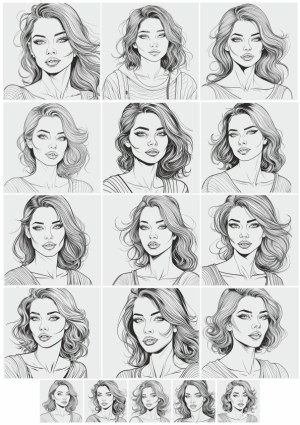 Set of Hand-Drawn Female Portrait Sketches in Black and White Free Vector