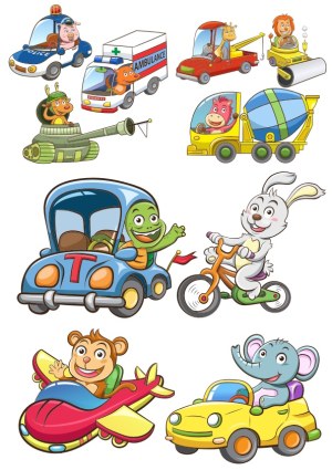 Cute Animal Characters Driving Various Vehicles Cartoon Vector Free Vector