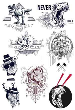 Vintage Style Dinosaur, Viking, Astronaut Horse, and Hipster Icons Vector Collection Free Vector