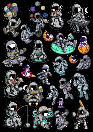 Cute Astronauts Engaged in Various Activities in Outer Space Free Vector