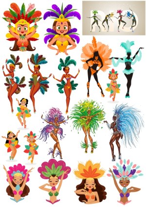 Colorful Carnaval and Samba Dancer Vector Illustrations Free Vector