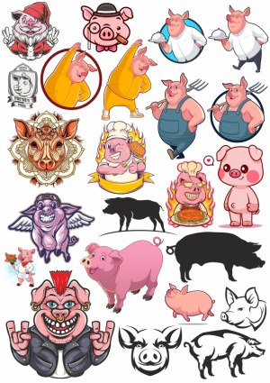 Collection of Cartoon and Stylized Pig and Boar Vector Illustrations Free Vector