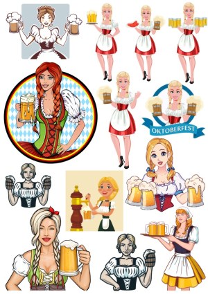 Oktoberfest Women Serving Beer Vector Set Free Vector