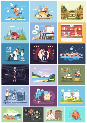 Collection of Diverse Lifestyle and Occupation Vector Illustrations Free Vector