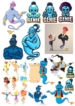 Collection of Various Genie Cartoon Vector Illustrations Free Vector