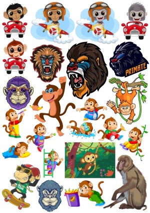 Cartoon and Realistic Monkey and Ape Vector Illustrations Free Vector