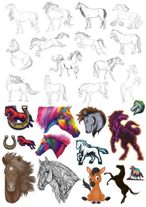 Collection of Horse and Unicorn Vector Illustrations in Various Artistic Styles Free Vector