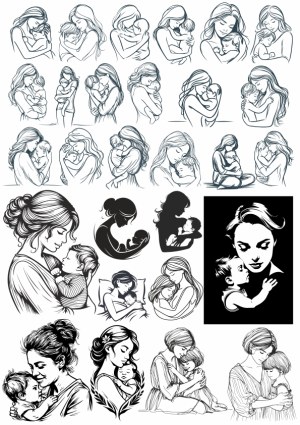 Mother and Child Love Vector Illustrations Collection Free Vector