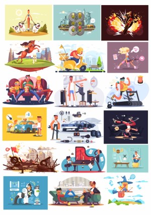 Cartoon Vector Illustrations of Various Activities and Scenes Free Vector
