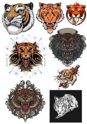 Collection of Stylized Tiger Head Vector Illustrations Free Vector